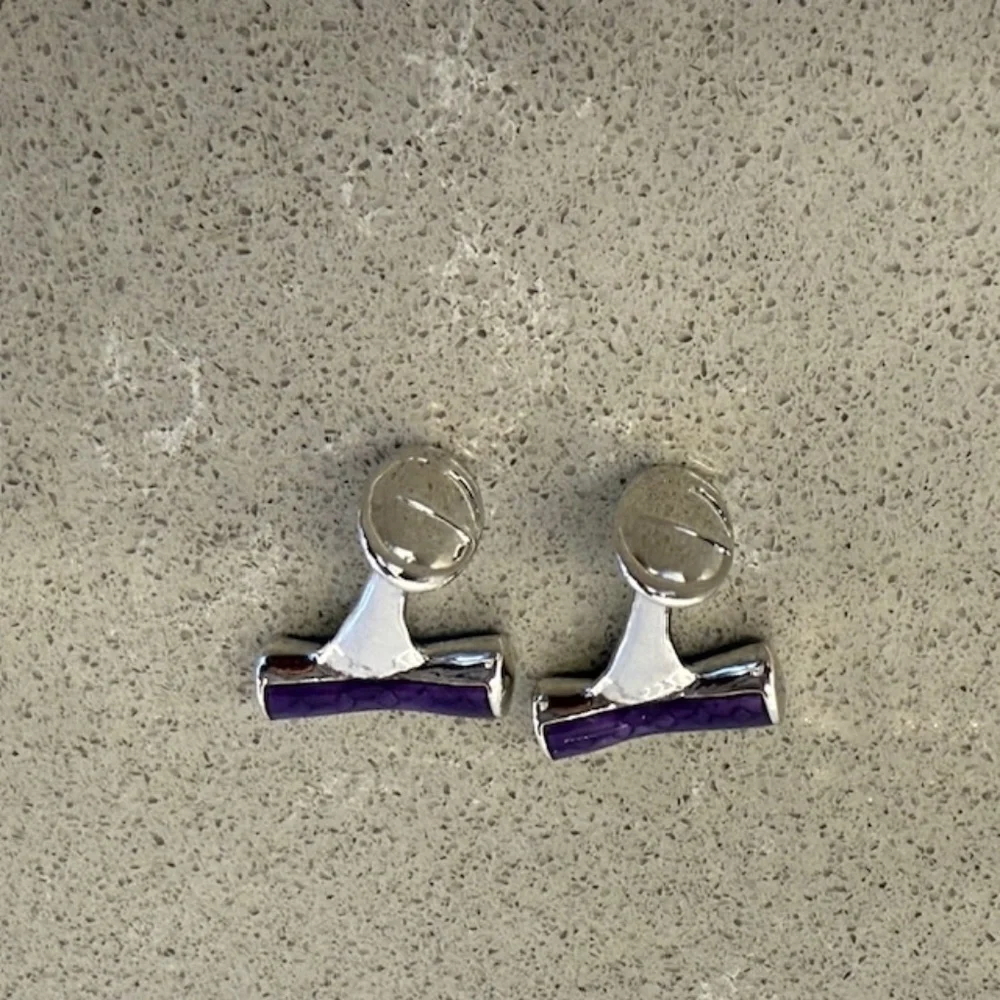 Men's Purple Enamel Bar Silver-Tone Metal Pair Cufflinks -EUC